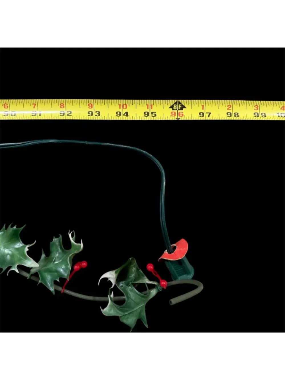 Vintage Red Christmas Bell String Lights Plastic Holly Decoration Retro 8Ft